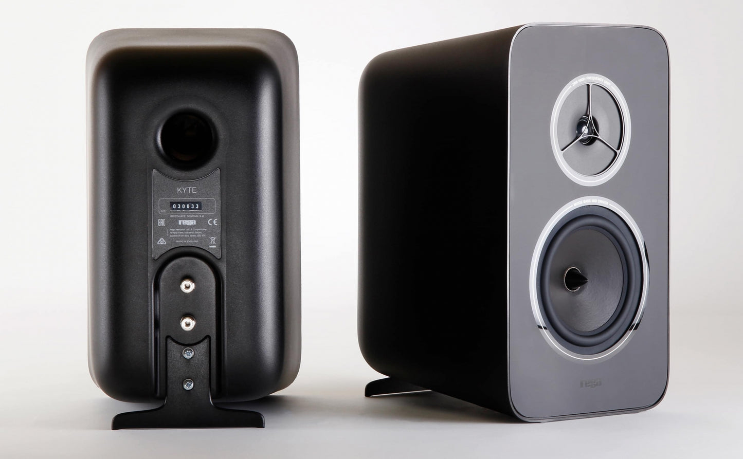 Product image for a pair of Rega Kyte bookshelf speakers.