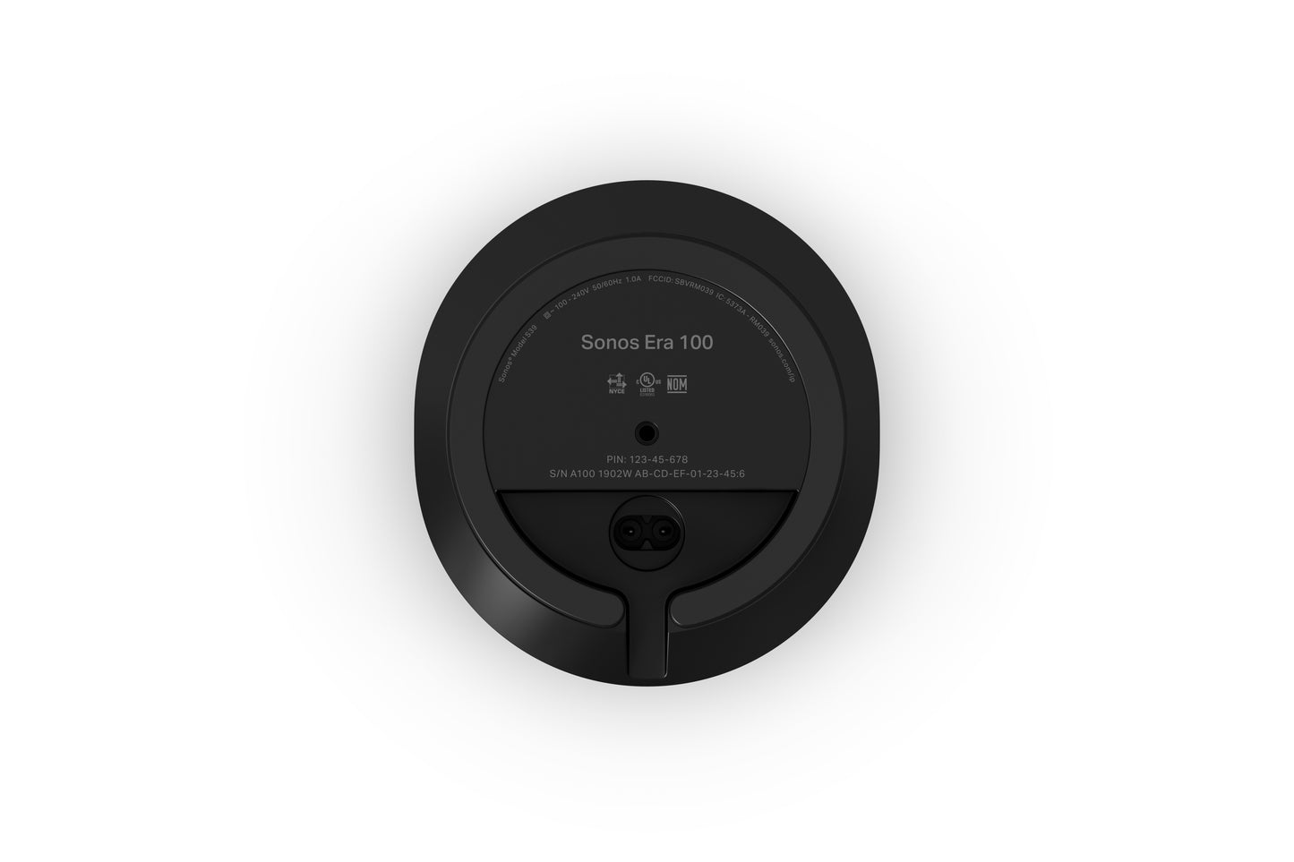 Product image of the base of a Sonos Era 100 wireless smart speaker in black