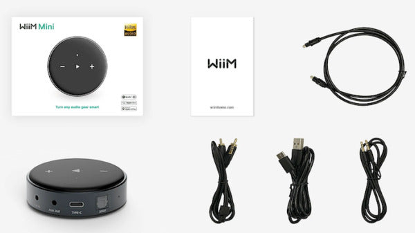 Product Image of what comes in the box of a WiiM Mini Music Streamer