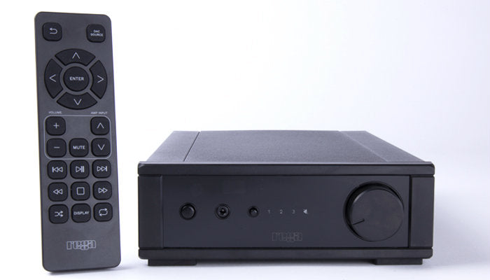 A product image for the Rega io integrated amplifier with its remote control to the left.