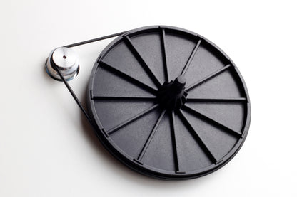 Product image of the drive belt and spindle for a Rega Planar 1 Plus turntable in Matt White finish