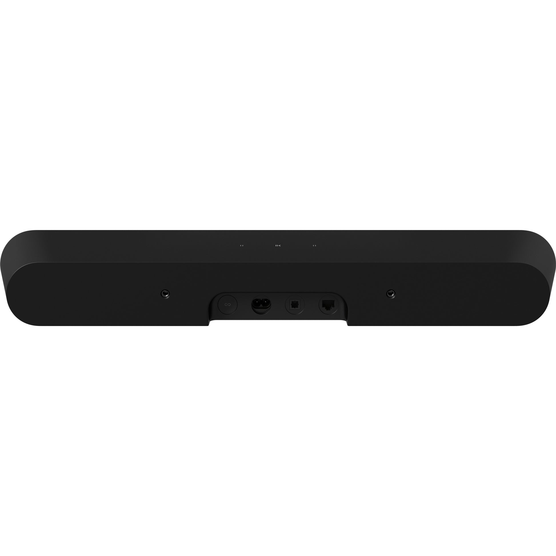 Product image of the rear of a Sonos Ray Soundbar in black.