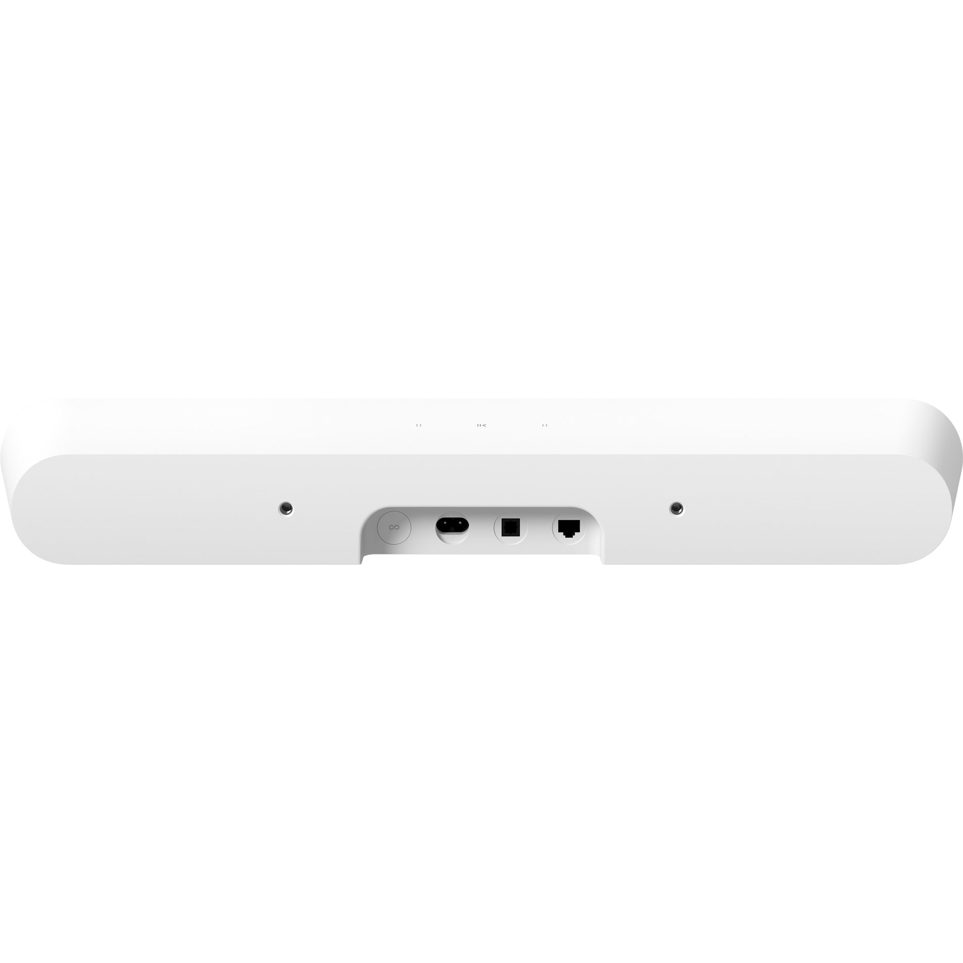 Product image of the rear of a Sonos Ray Soundbar in white.