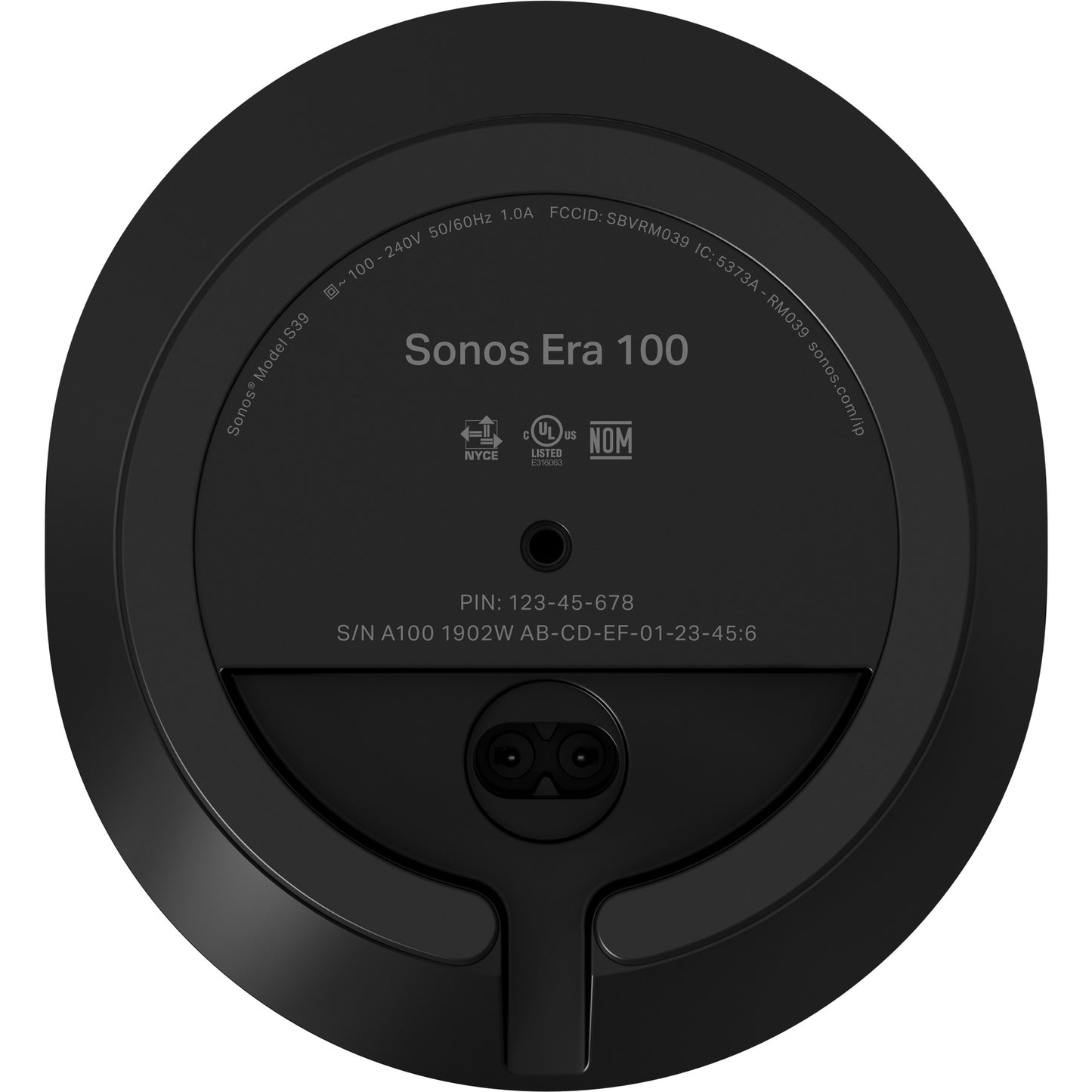 Product image of the bottom of a Sonos Era 100 Wireless Speaker in black