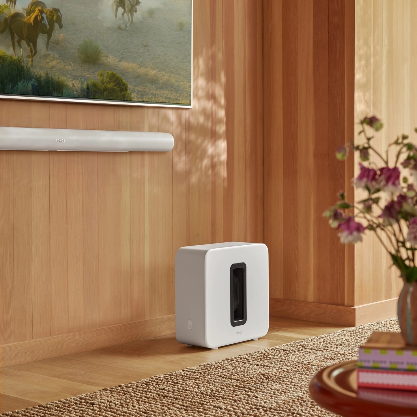 Lifestyle image of a Sonos Sub gen 4 in White.