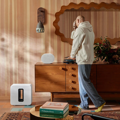 Lifestyle image of a Sonos Sub gen 4 in White.